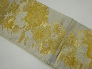 アンティーク　色紙に草花模様織り出し袋帯（材料）